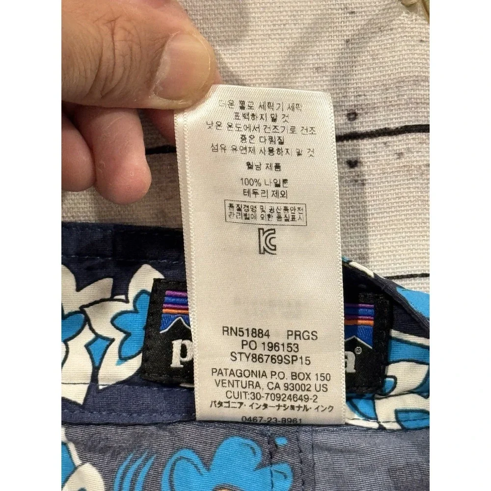 PATAGONIA Mens Board Short Sz 38 Blue Minimalist Wavefarer Nylon Fish Swim Trunk